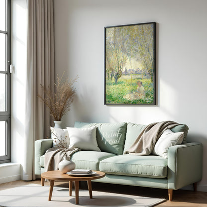 "This painting, ""Woman Seated under the Willows"" by Claude Monet, captures a tranquil scene of a … for living room