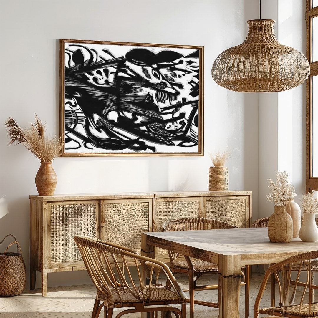 Dive into a world of dynamic contrasts with this bold monochrome abstract artwork. Its intricate for Dining
