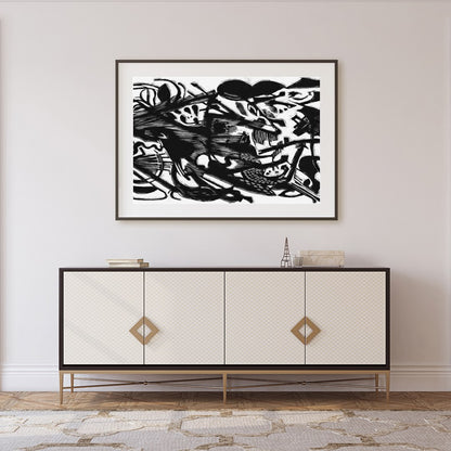 Dive into a world of dynamic contrasts with this bold monochrome abstract artwork. Its intricate for Foyer