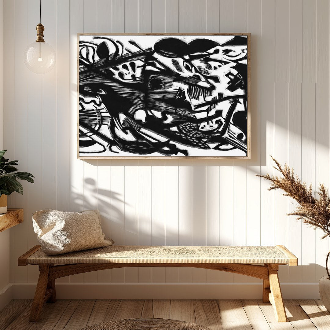 Dive into a world of dynamic contrasts with this bold monochrome abstract artwork. Its intricate for Hallway