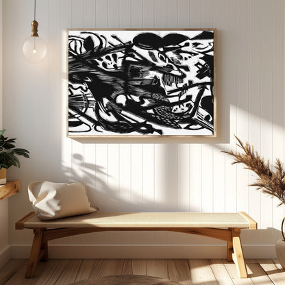 Dive into a world of dynamic contrasts with this bold monochrome abstract artwork. Its intricate for Hallway