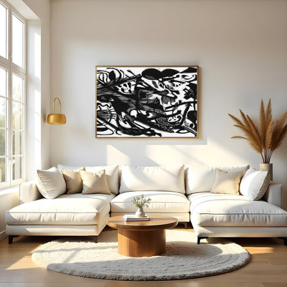 Dive into a world of dynamic contrasts with this bold monochrome abstract artwork. Its intricate for Living Room