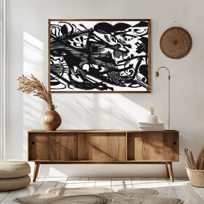 Dive into a world of dynamic contrasts with this bold monochrome abstract artwork. Its intricate for Sitting Area