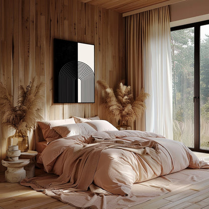 Elevate your space with this striking monochrome artwork that features a seamless blend of black for Bedroom
