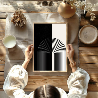 Elevate your space with this striking monochrome artwork that features a seamless blend of black for Kitchen