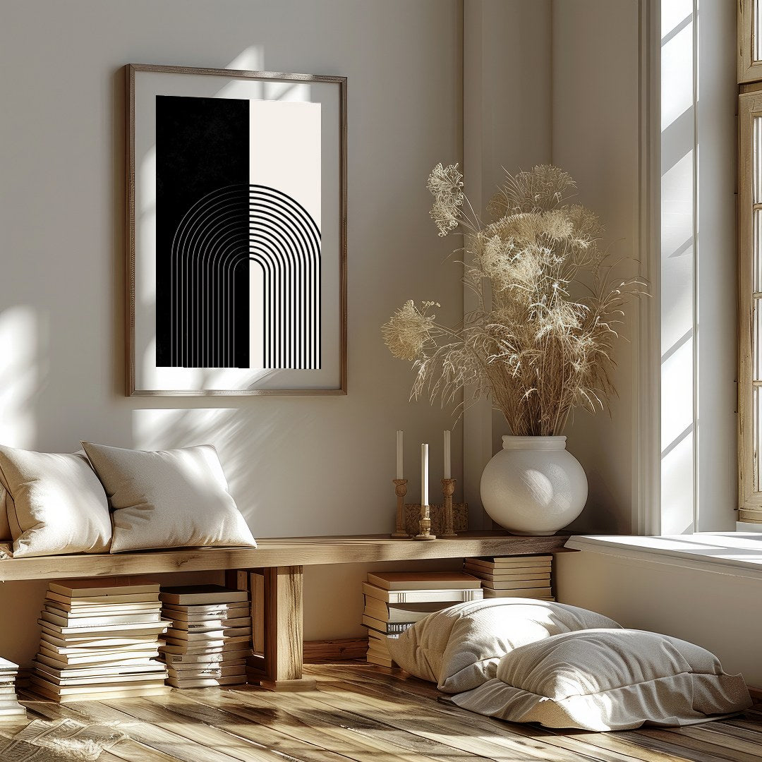 Elevate your space with this striking monochrome artwork that features a seamless blend of black for living-space