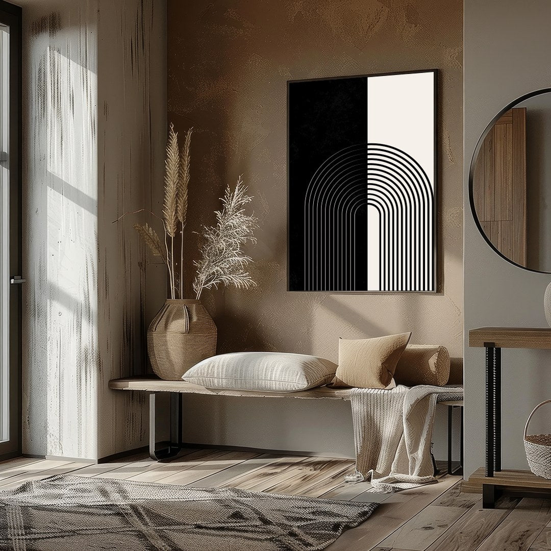 Elevate your space with this striking monochrome artwork that features a seamless blend of black for office