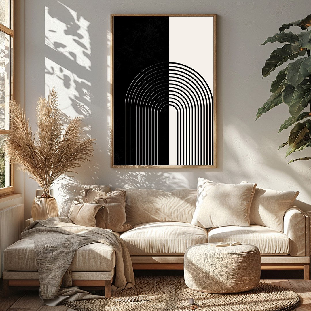 Elevate your space with this striking monochrome artwork that features a seamless blend of black for Sitting Area