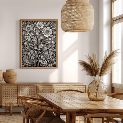 This captivating monochrome artwork beautifully fuses intricate floral motifs with a touch of for Extra Kitchen