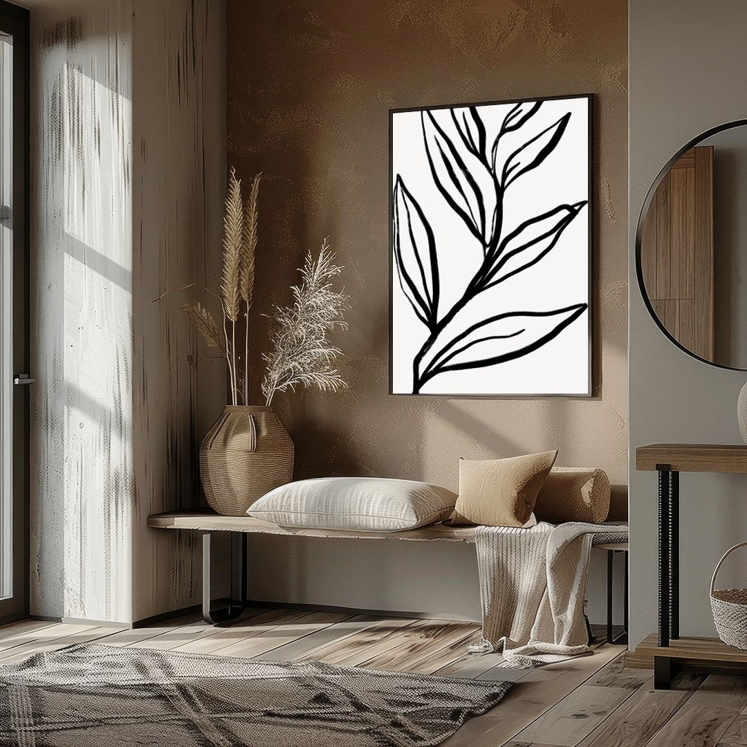 Elevate your space with this striking monochrome botanical artwork. Featuring bold, minimalist for area