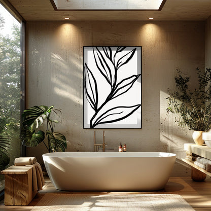 Elevate your space with this striking monochrome botanical artwork. Featuring bold, minimalist for Bathroom