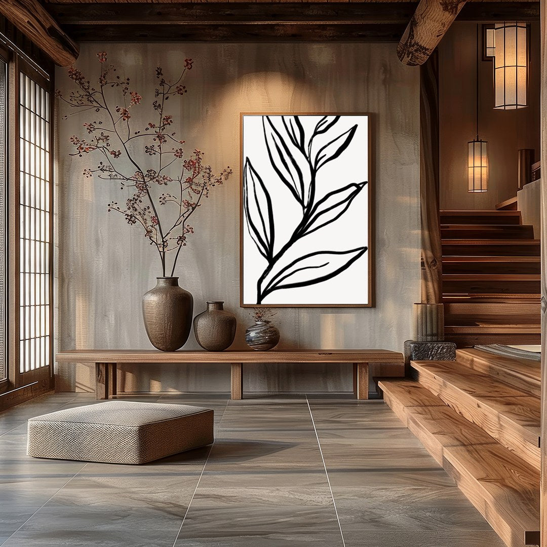 Elevate your space with this striking monochrome botanical artwork. Featuring bold, minimalist for Hall