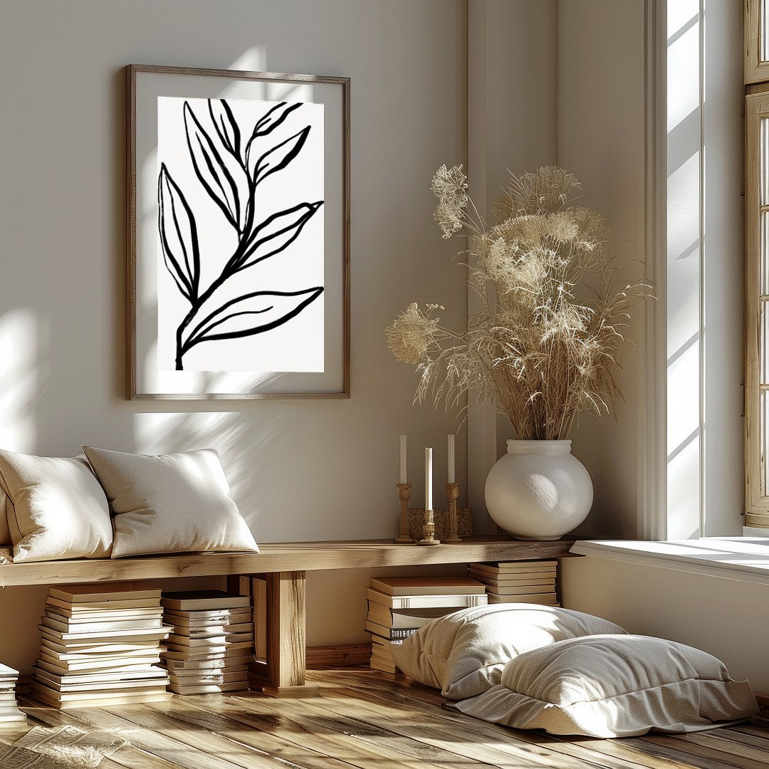 Elevate your space with this striking monochrome botanical artwork. Featuring bold, minimalist for home