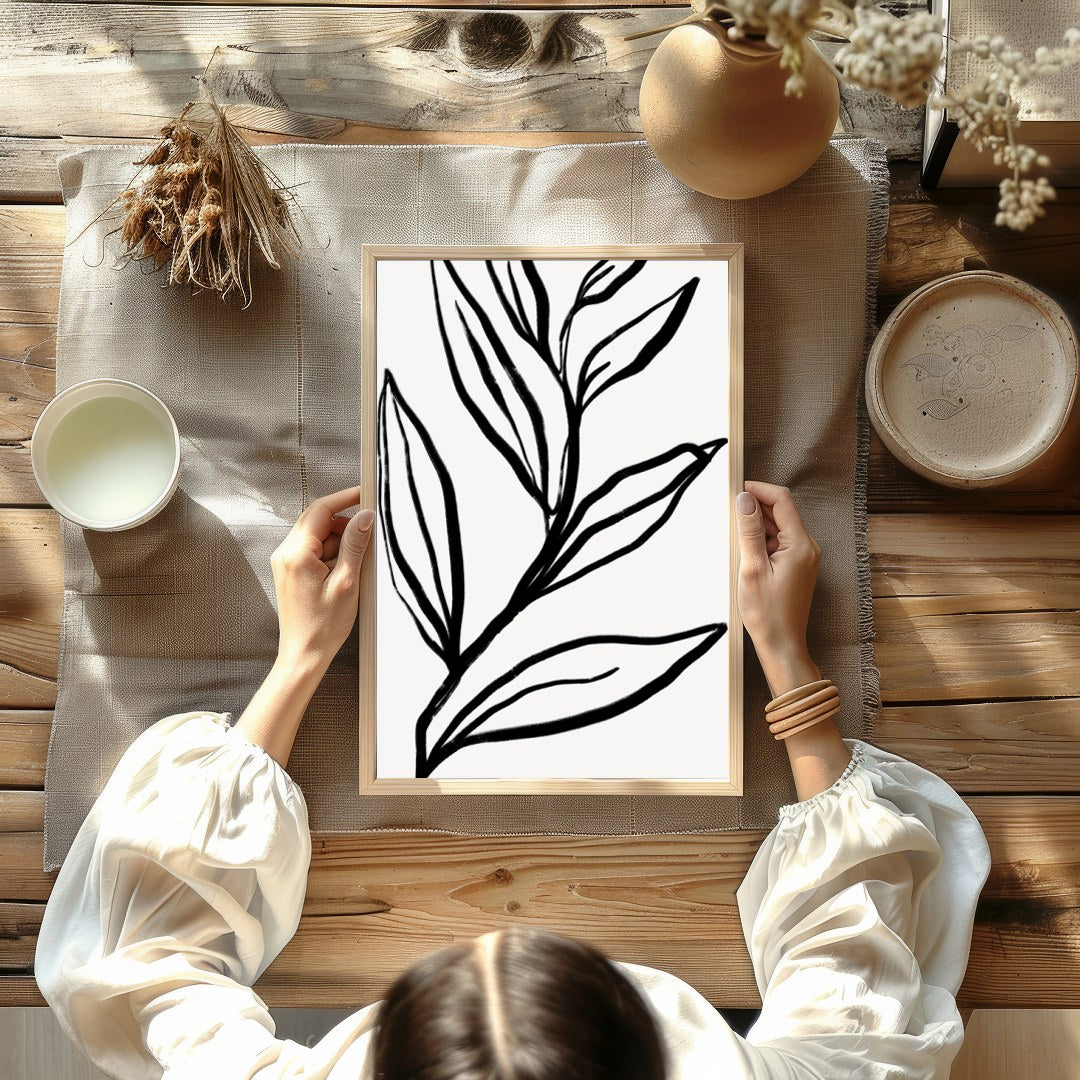 Elevate your space with this striking monochrome botanical artwork. Featuring bold, minimalist for Kitchen