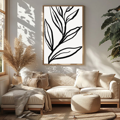 Elevate your space with this striking monochrome botanical artwork. Featuring bold, minimalist for Sitting Area