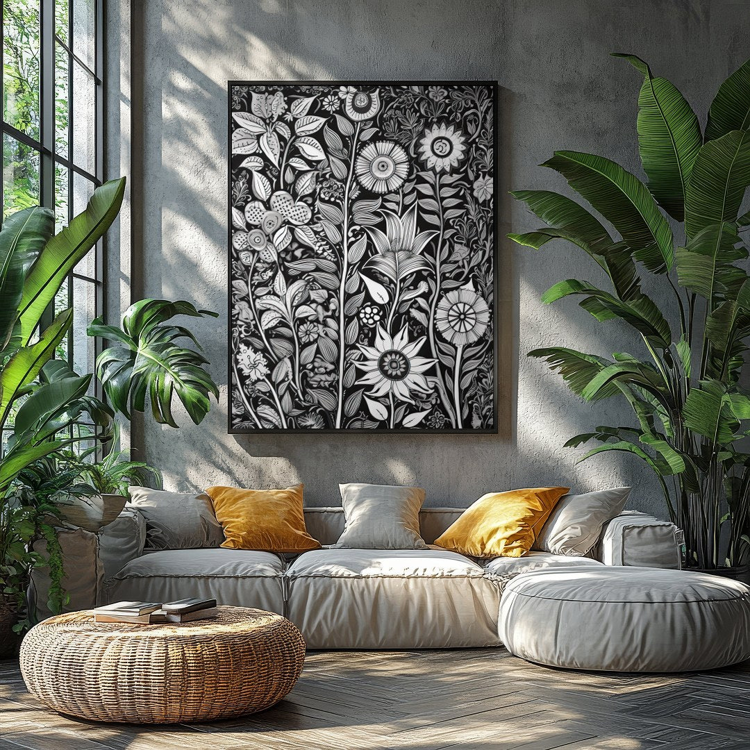 Experience the intricate beauty of nature with this monochrome botanical artwork. The exquisite for Balcony