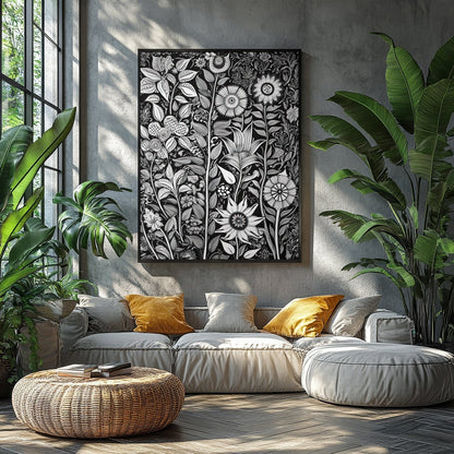 Experience the intricate beauty of nature with this monochrome botanical artwork. The exquisite for Balcony