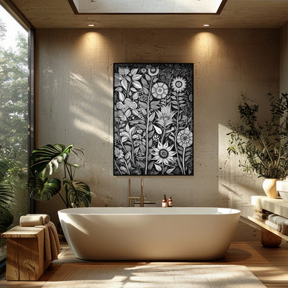 Experience the intricate beauty of nature with this monochrome botanical artwork. The exquisite for Bathroom