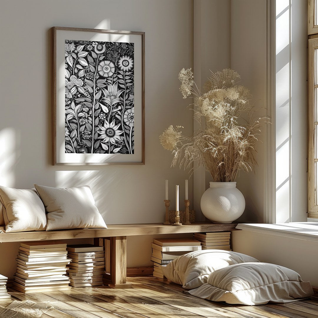 Experience the intricate beauty of nature with this monochrome botanical artwork. The exquisite for bedroom