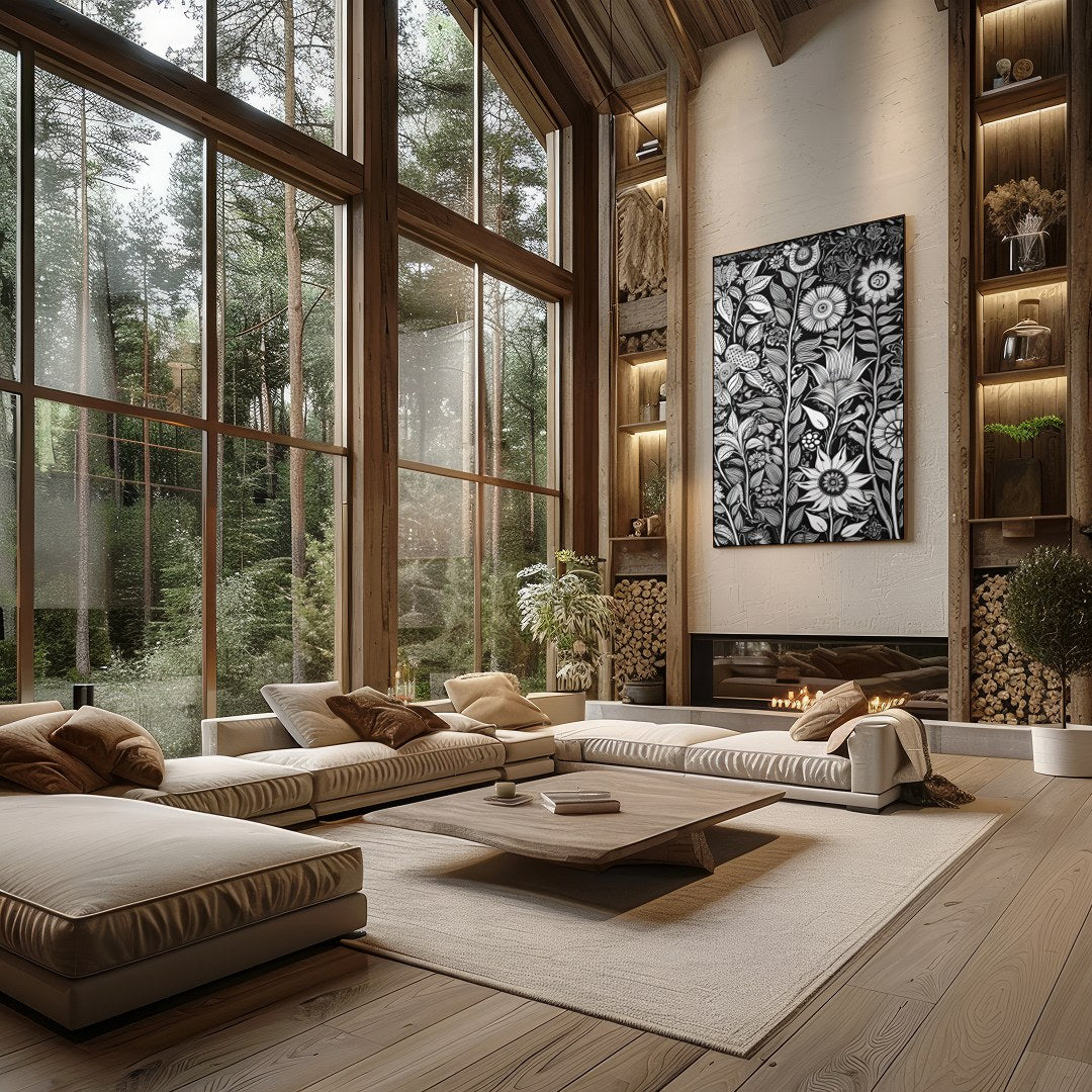 Experience the intricate beauty of nature with this monochrome botanical artwork. The exquisite for Living Room