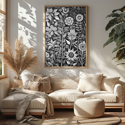 Experience the intricate beauty of nature with this monochrome botanical artwork. The exquisite for Sitting Area
