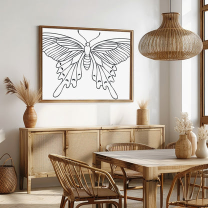 This exquisite line art butterfly illustration encapsulates grace and elegance on a minimalist for Dining