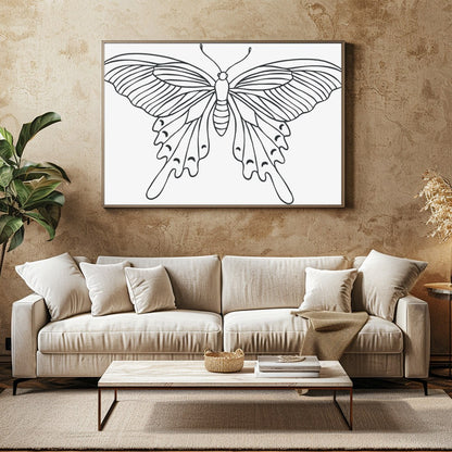 This exquisite line art butterfly illustration encapsulates grace and elegance on a minimalist for Family Room