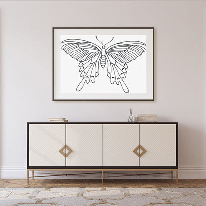 This exquisite line art butterfly illustration encapsulates grace and elegance on a minimalist for Foyer