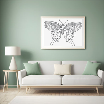 This exquisite line art butterfly illustration encapsulates grace and elegance on a minimalist for Hall
