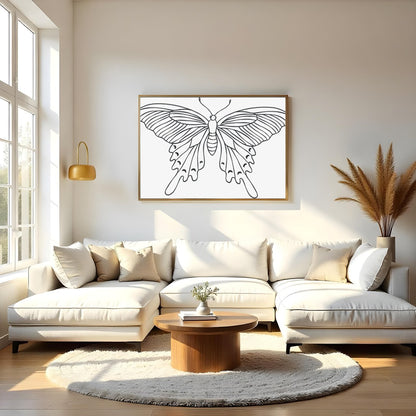 This exquisite line art butterfly illustration encapsulates grace and elegance on a minimalist for Living Room