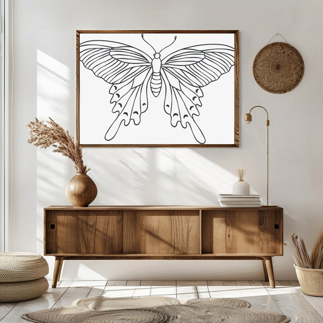 This exquisite line art butterfly illustration encapsulates grace and elegance on a minimalist for Sitting Area