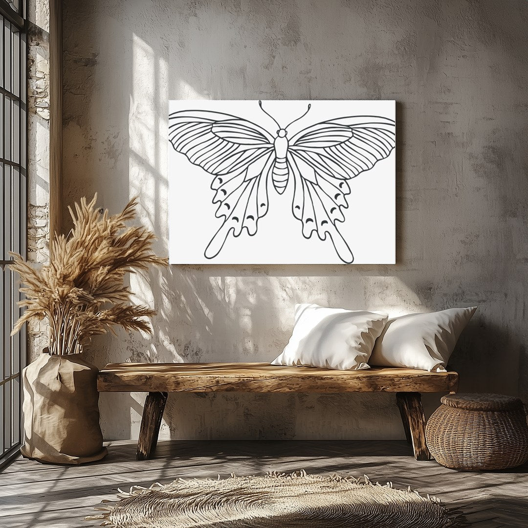 This exquisite line art butterfly illustration encapsulates grace and elegance on a minimalist for Veranda