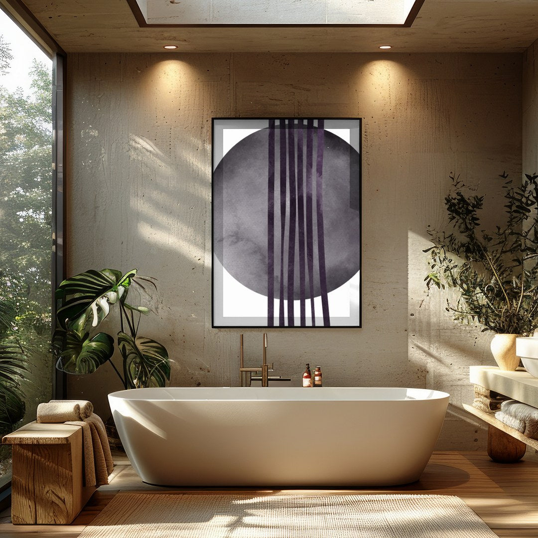 This captivating piece blends the serenity of a shadowy circle with bold linear elements. The for Bathroom