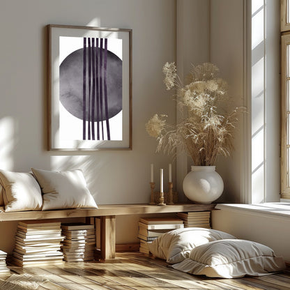 This captivating piece blends the serenity of a shadowy circle with bold linear elements. The for house