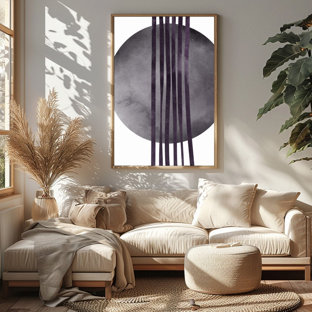 This captivating piece blends the serenity of a shadowy circle with bold linear elements. The for Sitting Area