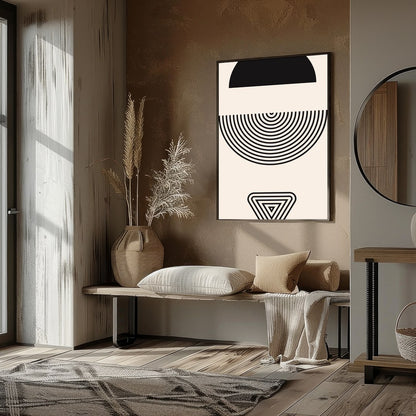 Experience the captivating balance of form with this minimalist geometric print. Featuring for kitchen