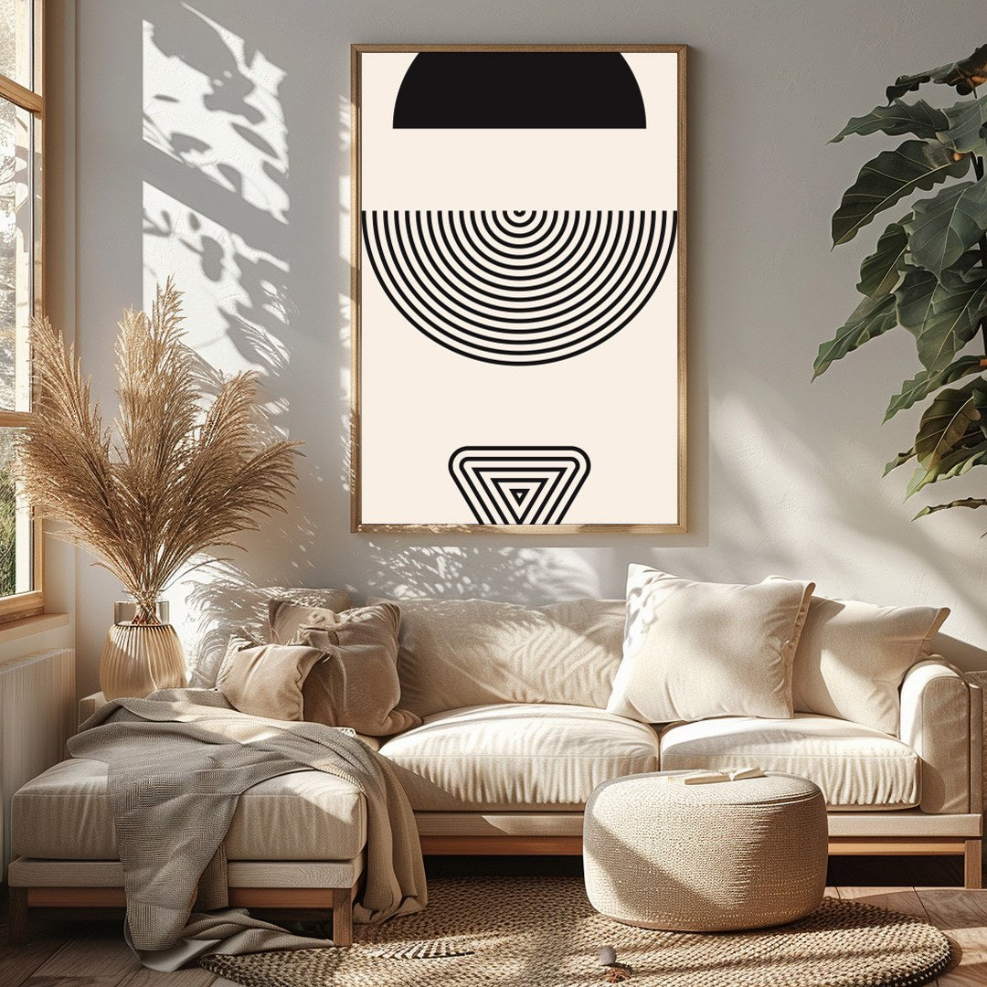 Experience the captivating balance of form with this minimalist geometric print. Featuring for Sitting Area
