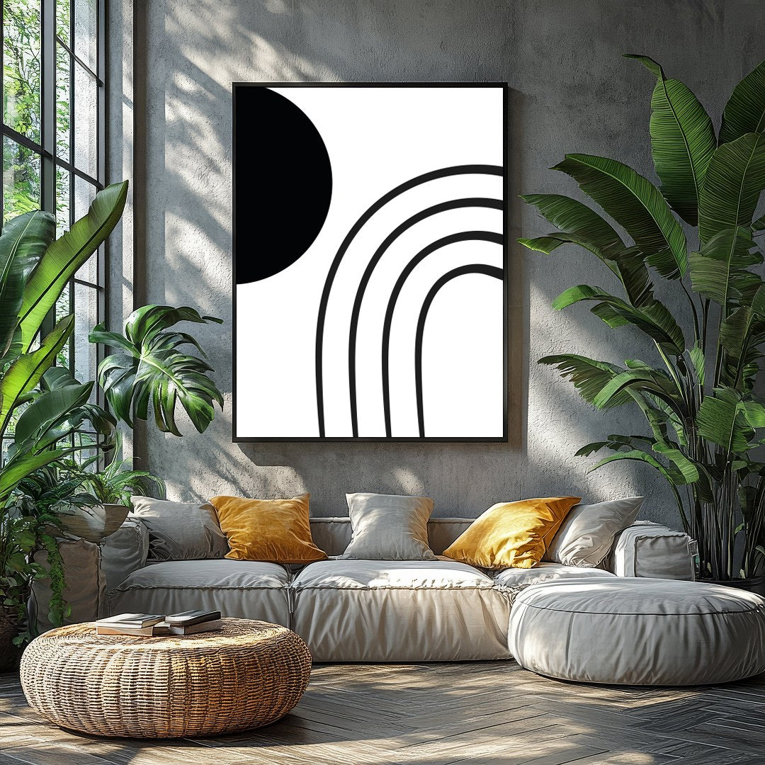 Embrace the modern elegance of this minimalist black and white wall art. Featuring bold geometric for Balcony