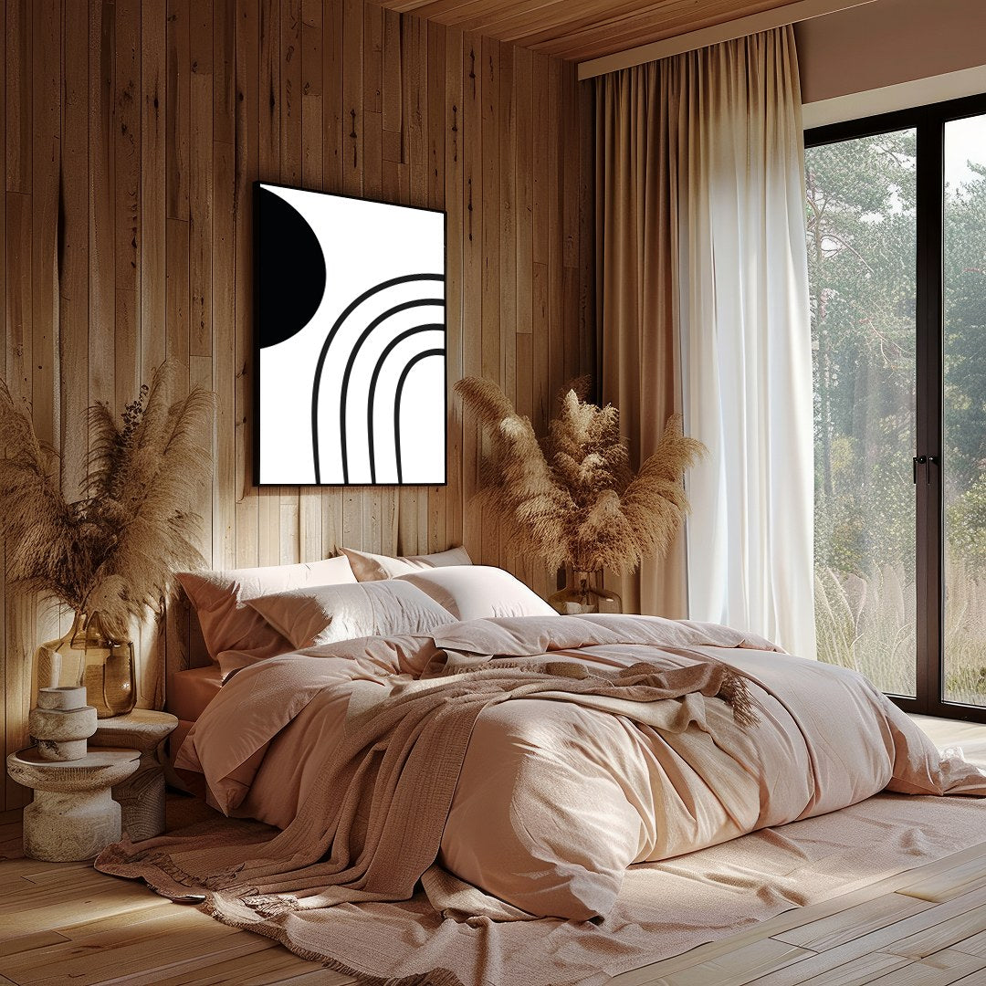 Embrace the modern elegance of this minimalist black and white wall art. Featuring bold geometric for Bedroom