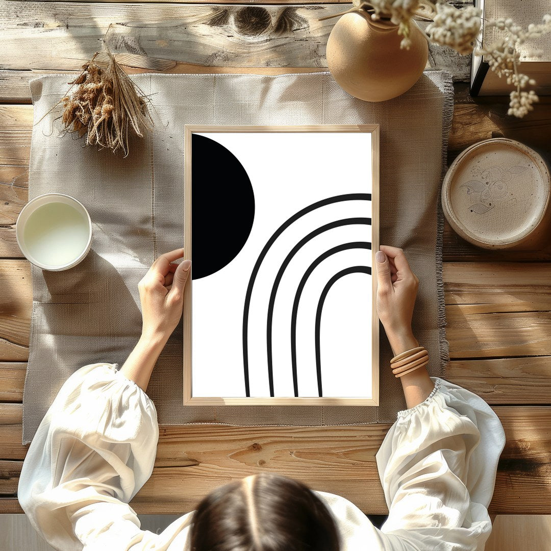 Embrace the modern elegance of this minimalist black and white wall art. Featuring bold geometric for decor