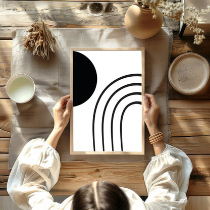 Embrace the modern elegance of this minimalist black and white wall art. Featuring bold geometric for decor
