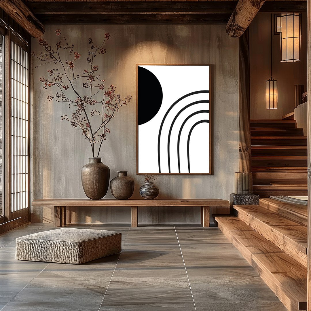 Embrace the modern elegance of this minimalist black and white wall art. Featuring bold geometric for Hall
