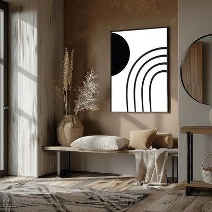 Embrace the modern elegance of this minimalist black and white wall art. Featuring bold geometric for kitchen