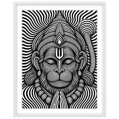 Immerse yourself in this striking monochrome depiction of Lord Hanuman, featuring intricate for Base Portrait White