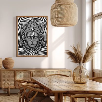 Immerse yourself in this striking monochrome depiction of Lord Hanuman, featuring intricate for Extra Kitchen