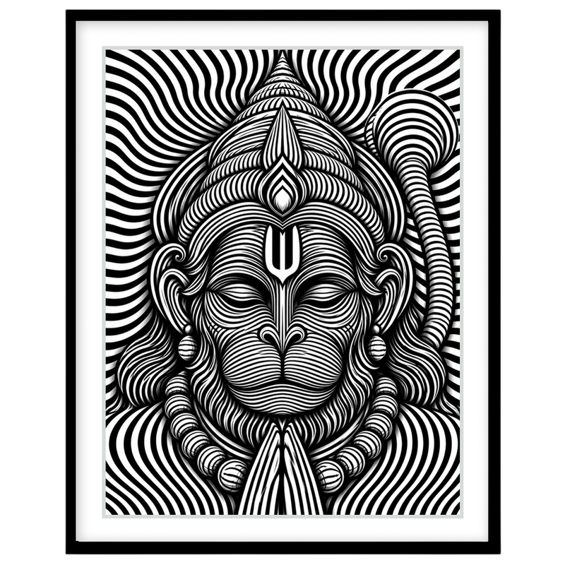 Monochrome Lord Hanuman Op Art
