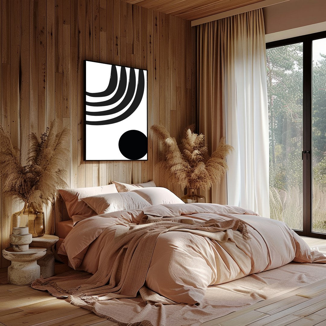 Elevate your living space with this striking monochrome artwork, featuring bold geometric shapes. for Bedroom
