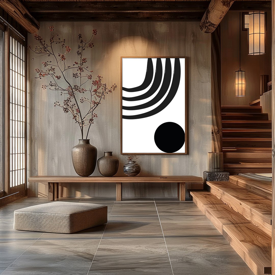 Elevate your living space with this striking monochrome artwork, featuring bold geometric shapes. for Hall