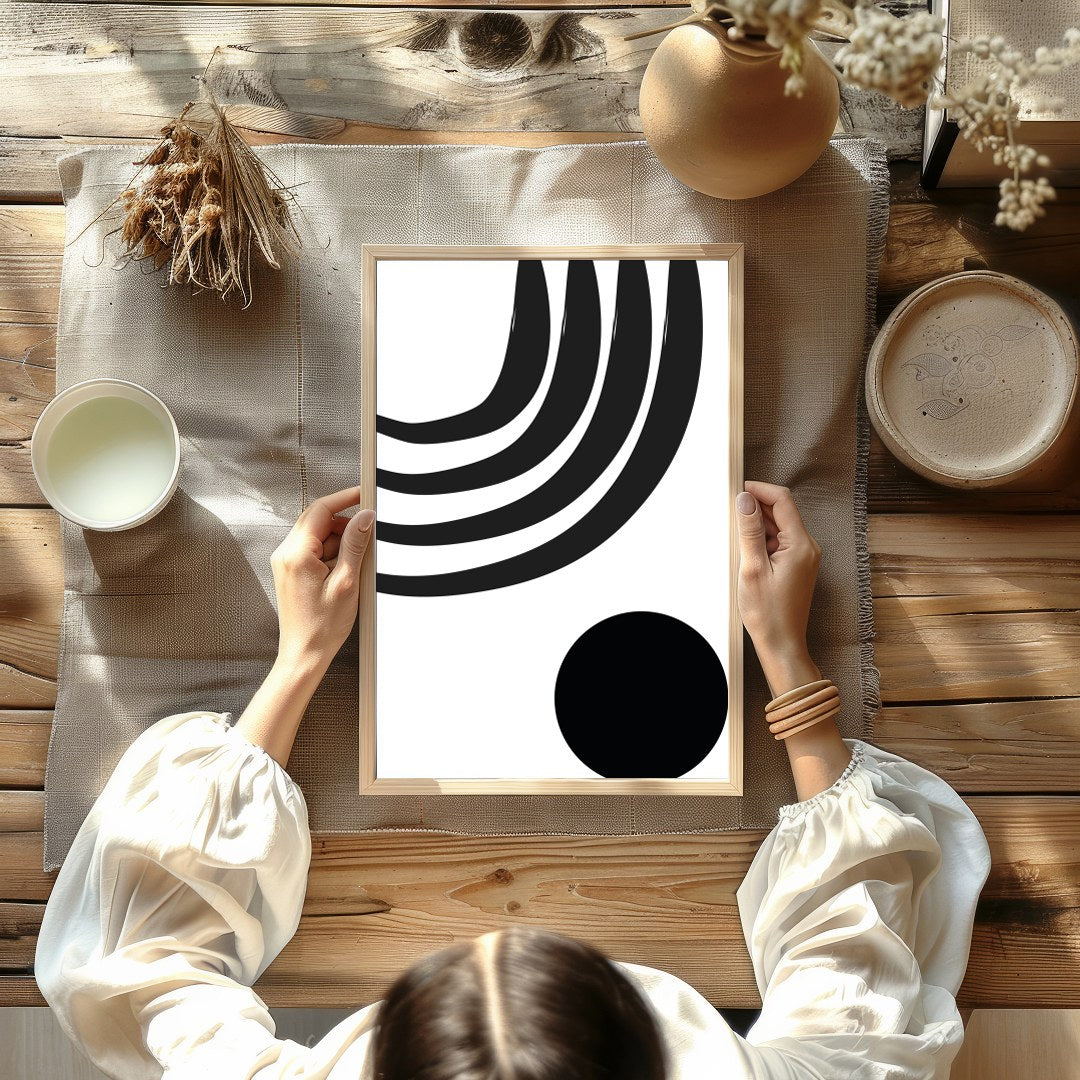 Elevate your living space with this striking monochrome artwork, featuring bold geometric shapes. for Kitchen