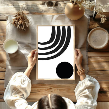 Elevate your living space with this striking monochrome artwork, featuring bold geometric shapes. for Kitchen